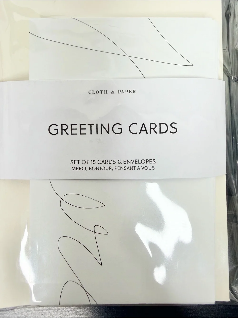 Cloth & Paper Greeting Cards Set of 15 cards & envelopes in white & cream color